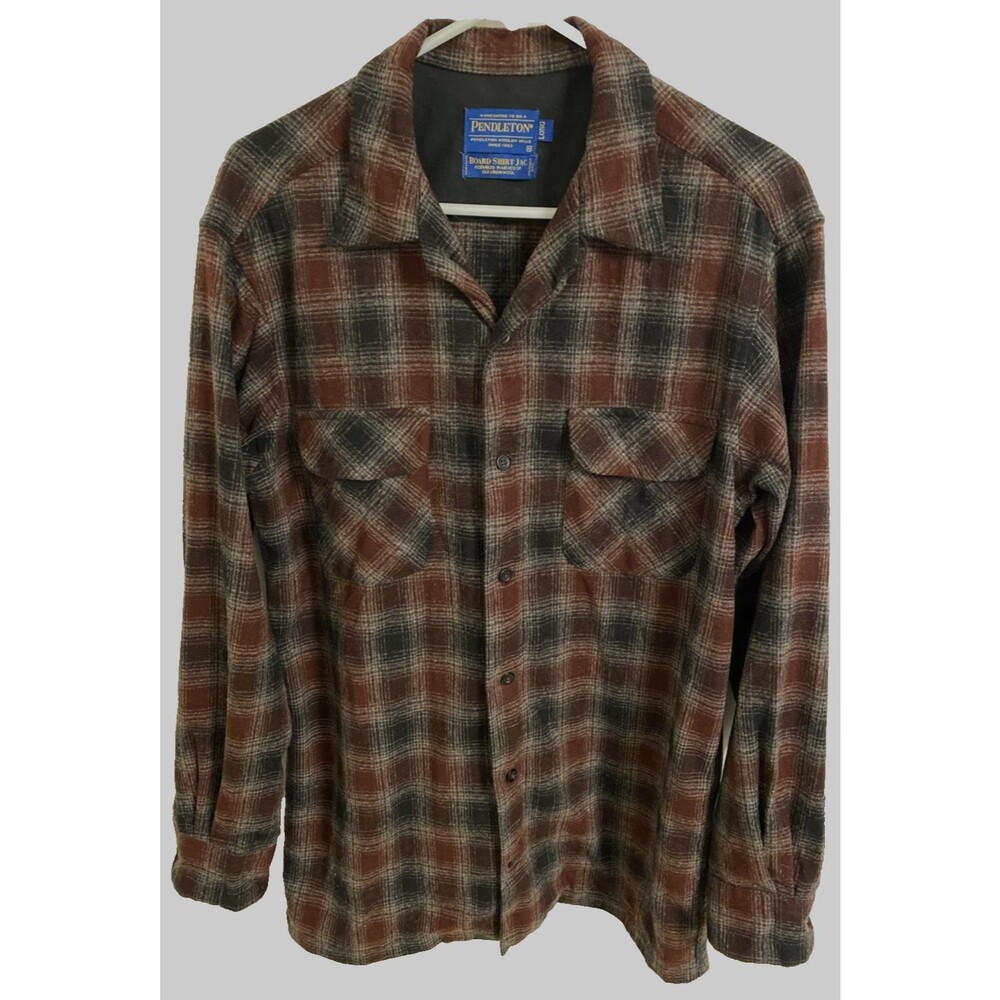 Pendleton Original Wool Board Shirt Jac Black & Burgundy Plaid Loop Button Shirt